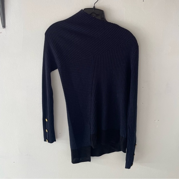 Rag & Bone Reanna navy ribbed asymmetrical button shoulder sweater 27238 - Picture 4 of 8